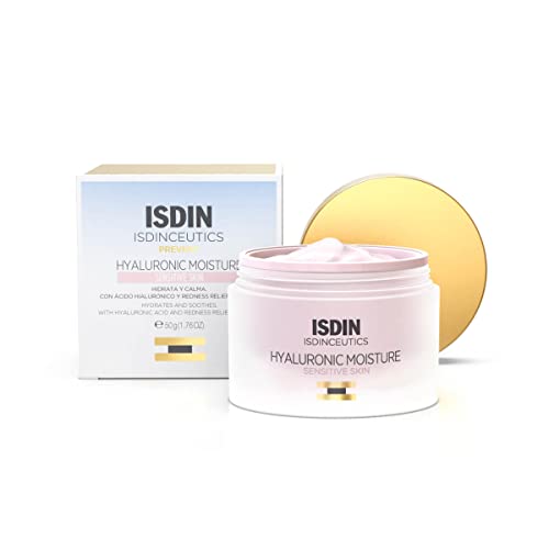 ISDIN Isdinceutics Hyaluronic Moisture Sensitive, Crema Facial Hidratante, Ligera, Con Ácido Hialurónico Para Piel Sensible, Con un 80% de Ingredientes de Origen Natural, 50 g