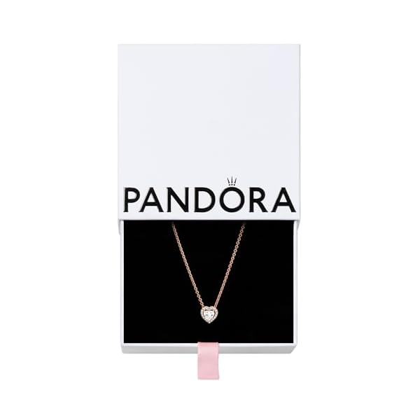 PANDORA Sparkling Heart Collier Necklace - Adjustable Jewelry with Lobster Clasp - Gift for Her - 14k Rose Gold & Cubic Zirconia - With Gift Box - 17.7"