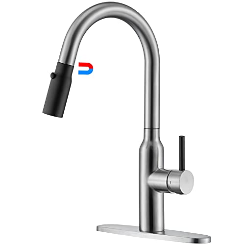 CREA Kitchen Sink Faucet, Kitchen Faucet with Pull Down 2 Function Magnetic Docking Sprayer, Kitchen Sink Faucet with One Hole Or 3 Hole Deck Plate, Suit for Kitchen Sink, Bar Sink & RV