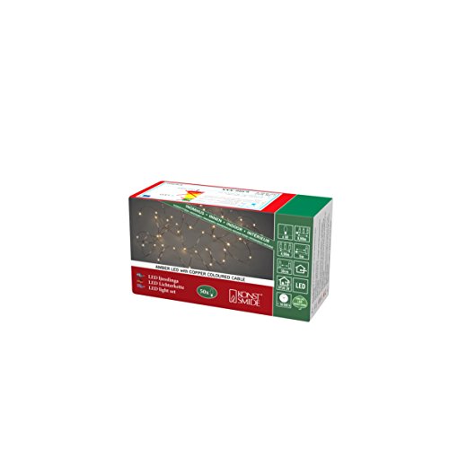 Konstsmide LED Tropfenlichterkette 50 bernsteinfarbene Dioden 3V Innentrafo kupferfarbener Draht - 6386-860