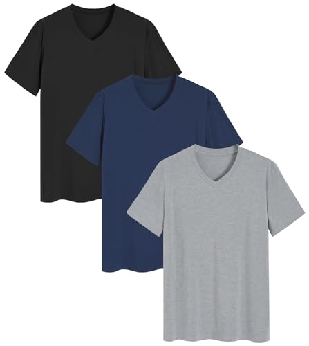 Image of Latuza Men's Viscose Sleep Shirt Soft V-Neck Pajama Tops 3 Pack