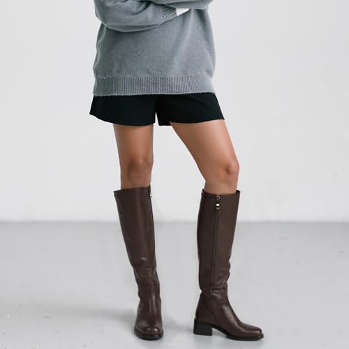 Image of QIY Knee High Boots for Women Low Heel Flat Tall Boots | Stretch Boots, Chunky Heel Womens Boots, Square Toe Heeled Fall Winter Dress Riding Long Boot with Side Zipper