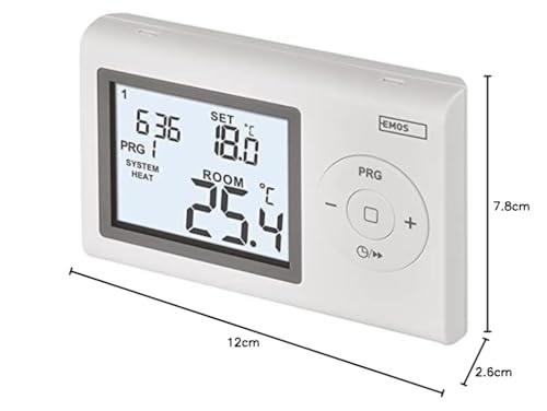 EMOS digitaler Raumthermostat, programmierbarer Wandthermostat für Heizung und Kühlungssysteme, Thermostat / Raumtemperaturregler mit Frostschutz, drahtverbunden zur Aufputzmontage 12 x 2,6 x 7,8 cm