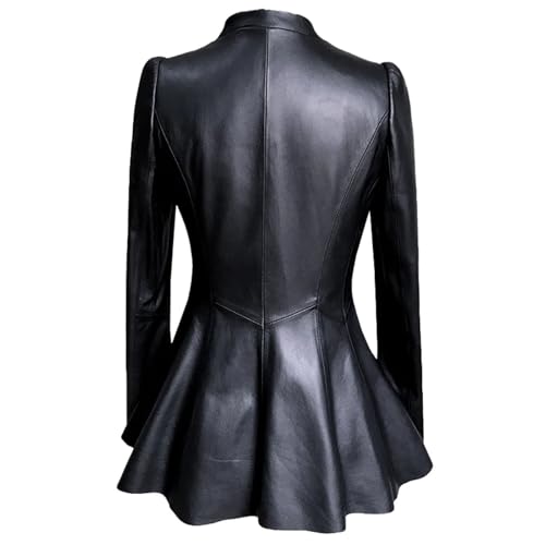Women’s Slim Fit Soft Faux Leather Jacket Deep V Neck Long Puff Sleeve Elegant Skirted Blazer Outerwear Coat3