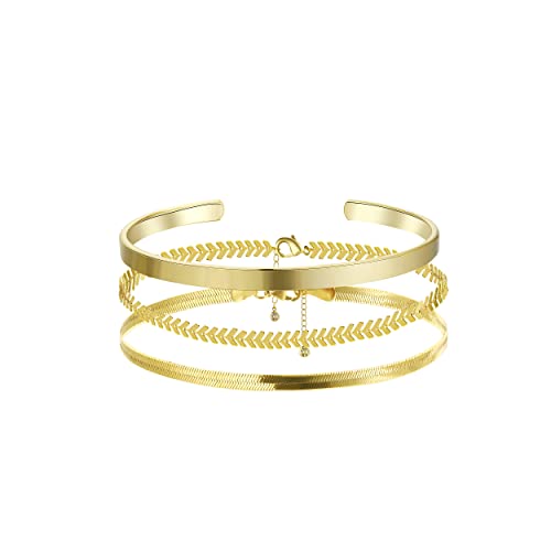 Mideeo 14K Gold Plated Herringbone Chain Bracelet Dainty Layered Chevron Bangle Open Cuff Bracelets Set For Women Simple Charm Hand Jewelry #TOP4