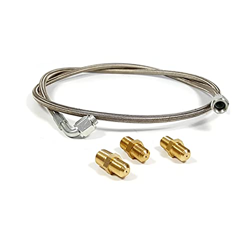 Szbam Braided Turbo Oil Feed Line 24 Inch Length 90 Degree Straight Steel+Oil Regisrator 4An To M12*1.25 1/4 7/16-24 Copper #TOP2