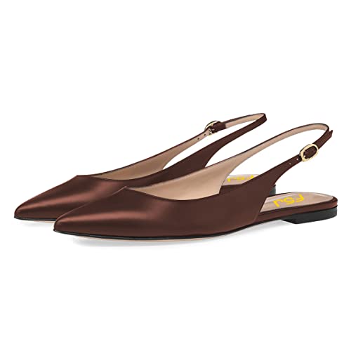 FSJ Women Pointed Toe Slingback Flats Pumps Low Heels Faux Leather Dress Pump Comfortable Slip On Wedding Party Shoes Size 4-15 US
