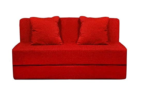 Image of COZY COMFORT Folding Sofa Cum Bed with Cushion for Home & Living Room | Mattress- Perfect for Guests | Jute Fabric I Sofa Bed (Red, 3 * 6 Feet)