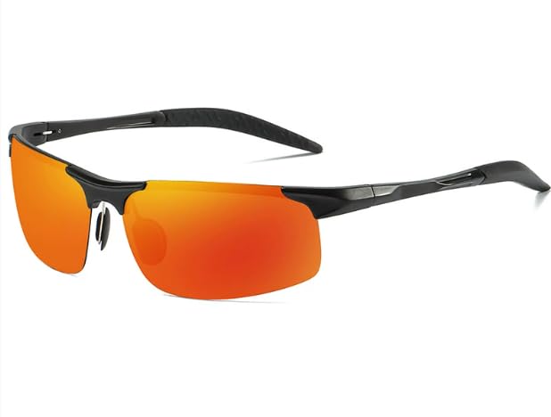 Sports Polarized Sunglasses, Aluminum-Magnesium Frame, Black UV Protection Lenses, Semi-Rimless Design for Men