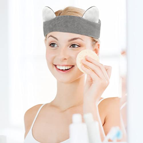 Qglmn Women Fashion Soft Flannel Cat Ear Makeup Cosmetic Shower Elastic Headband 2Pcs Grey #TOP5