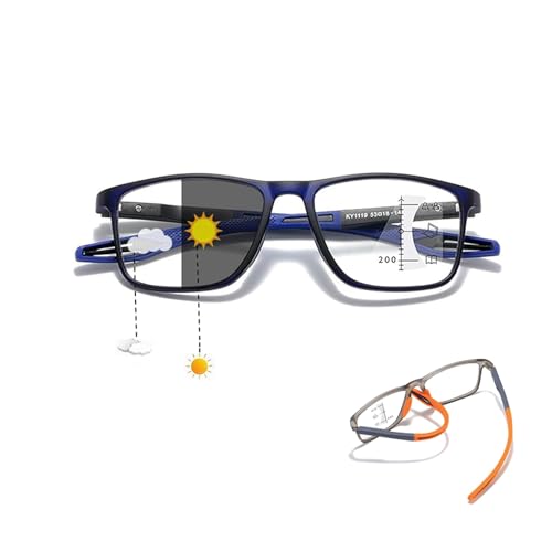 Genérico Lentes De Lectura Deportivos,Gafas De Presbicia Bifocales Progresivas Fotocromáticas Inteligentes Deportivas, Gafas De Lectura De Luz Anti-azul De Moda(Azul,1.5x)