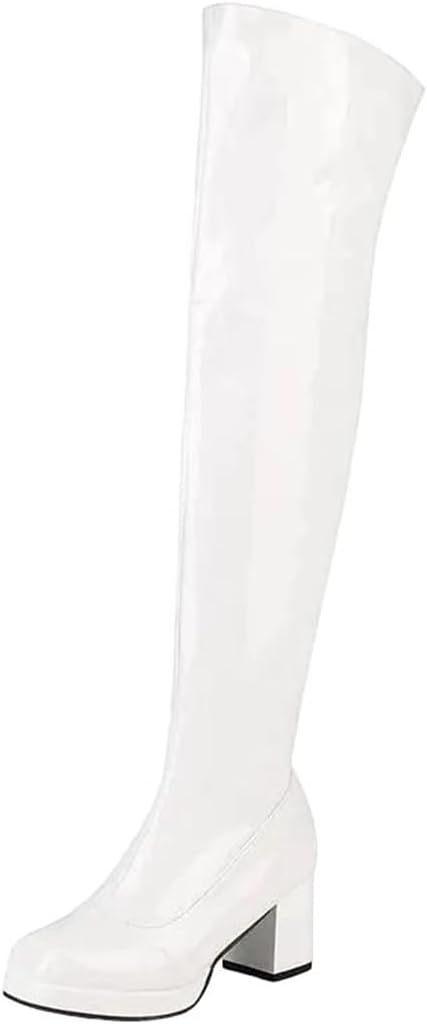 Women's Over-The-Knee Platform Boots Sexy Square Toe Design With Chunky High Heel Side Zipper Thigh High Clubwear Shoes