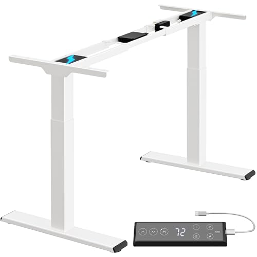 ALLDREI höhenverstellbarer Schreibtisch Gestell 2 Motoren, mit Type-C Ports, elektrisch stufenlos Höhenverstellung, mit 3 Speicher-Steuerung, 2-Fach-Teleskop (Weiß)