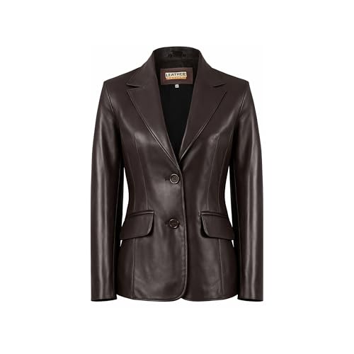 Leather Artist Everyday Leather Blazer Women Genuine Lambskin Leather Jacket Coat (LA-LC-Brn-XL)