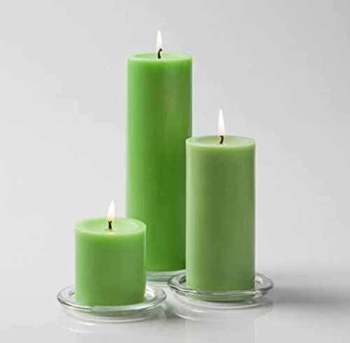 Image of Paraffin Wax Pillar Candles Perfect for Decoration of Dinner, Wedding Parties, Church, Spa, Restaurant, Smokeless Dripless Long Lasting(Set of 3, 2,3,4 inches)(Green)