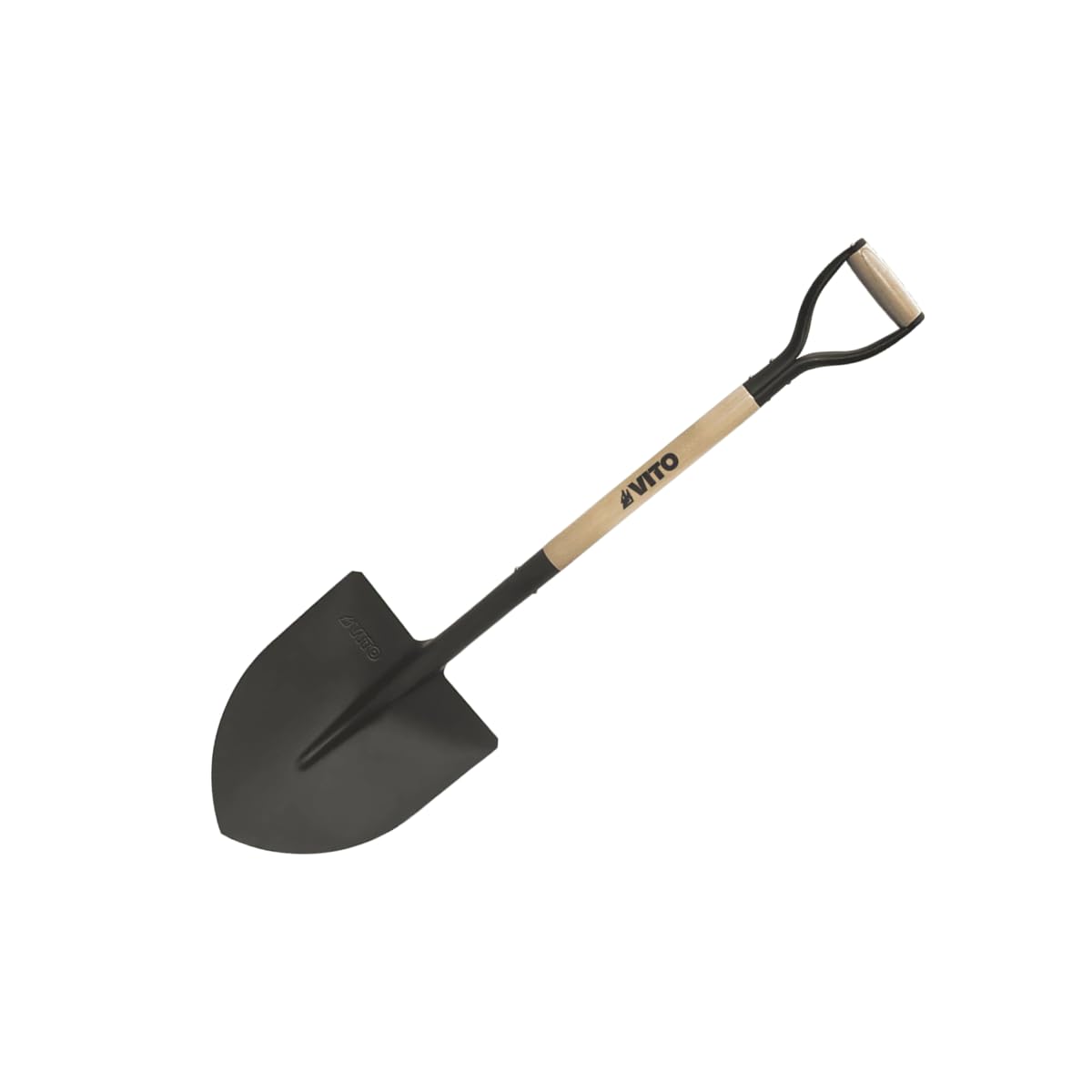 VITO - Pelle à Tête Ronde en Acier Trempé et Manche Bois avec Poignée en Y Ergonomique - Outil de Jardinage pour Creuser, Planter et Déplacer la Terre, Sable et Graviers