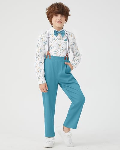 Image of DISAUR Boys Dress Clothes Wedding Ring Bearer Outfit Boy Formal Suits Dress Shirt with Bow Tie +Suspender Pants Set
