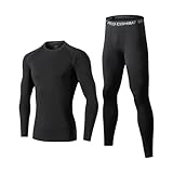 [ciciibear] コンプレッションウェア 上下 スポーツウェア メンズ タイツ ランニング 長袖 トレーニング ジムウェア スポーツインナー 吸汗速乾 通気 (ブラックセット, L)