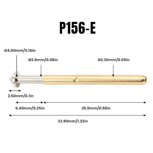 Image of Spring Test Probes, 100Pcs P156-E High Accuracy Round Pogo Pins for PCB Board Testing Contact