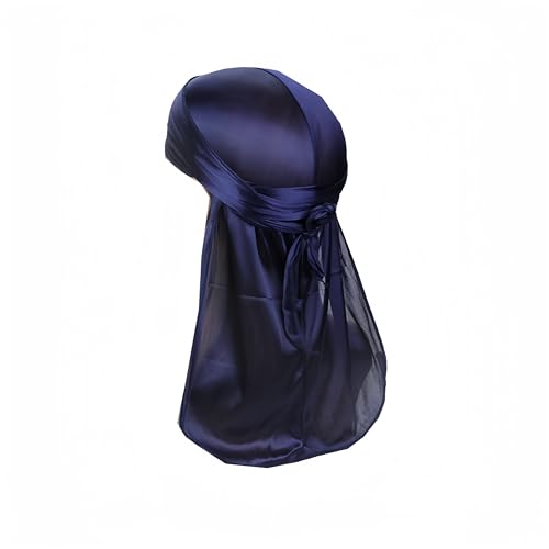 Photo de Proumhang Longue Queue Durag, Bandeau Unisexe Durag 360 Waves,Chapeau Turban,Bretelles Larges,Bandana Pirate,Décoration Quotidienne Hip-hop pour Femmes et Hommes,Bleu Marine