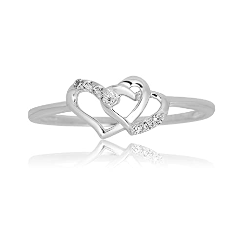 Image of AVORA 10K Gold Double Heart Ring with Simulated Diamond CZ
