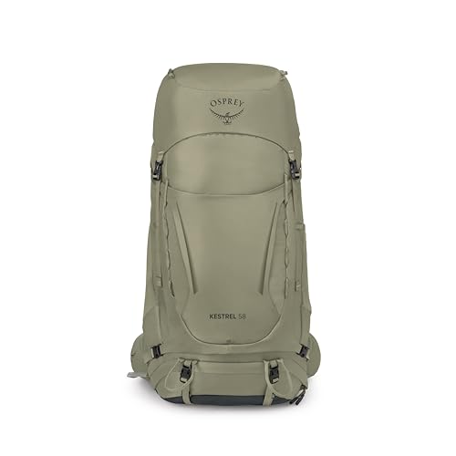 Image of Osprey Kestrel 58L Men's Backpacking Backpack - Hiking & Camping Bag with Waterproof Raincover, Olive Tan, Small /Medium