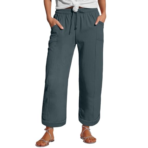 WDCHAOYUE 7 8 Hosen Damen Sommer,Musselin Kurze Hose Damen 2025 Leinenhose 7/8 Beach Mit Taschen Elastischem Bund Adjustierbarem Kordelzug Stoffhose Freizeithose WDCHAOYUE 7 8 Hosen Damen Sommer,Musselin Kurze Hose Damen 2025 Leinenhose 7/8 Beach Mit Taschen Elastischem Bund Adjustierbarem Kordelzug Stoffhose Freizeithose