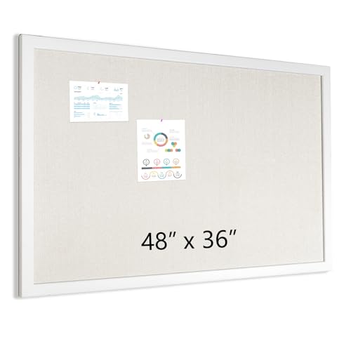 VEIZXUN Bulletin Board 48 x 36 Inch, White Cork Board for Walls, Wood Framed Bulletin Boards with Beige Canvas, Wall Mounted Corkboard for Office School Home Decorative