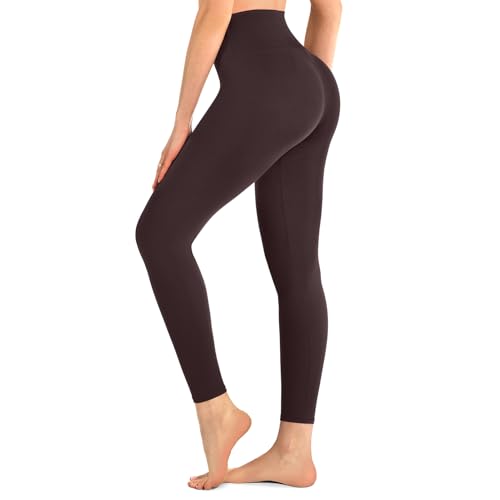 Walifrey Leggings for Women High Waisted Buttery Soft Yoga Pants for Workout Gym Athletic Dark Brown LXL