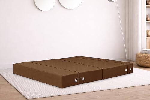 Image of Rosebell Two Seater Foldable Sofa Cum Bed (4x6 Feet) ? Jute Fabric, Washable Removable Cover, Includes Cushion | Space Saving Convertible Sofa Bed for Home, Office & Guests - Brown