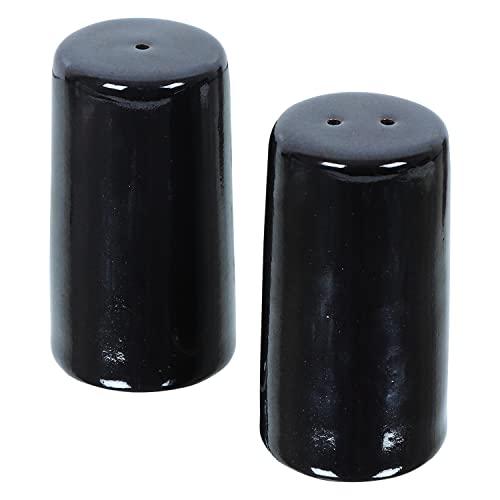 Image of Indian Handcrafted Ceramic Salt and Pepper Shaker /Dispenser Set with Perfect Pour Holes for Kitchen Dining Table Picnic Office Restaurant Hotel (Set of 2) Black
