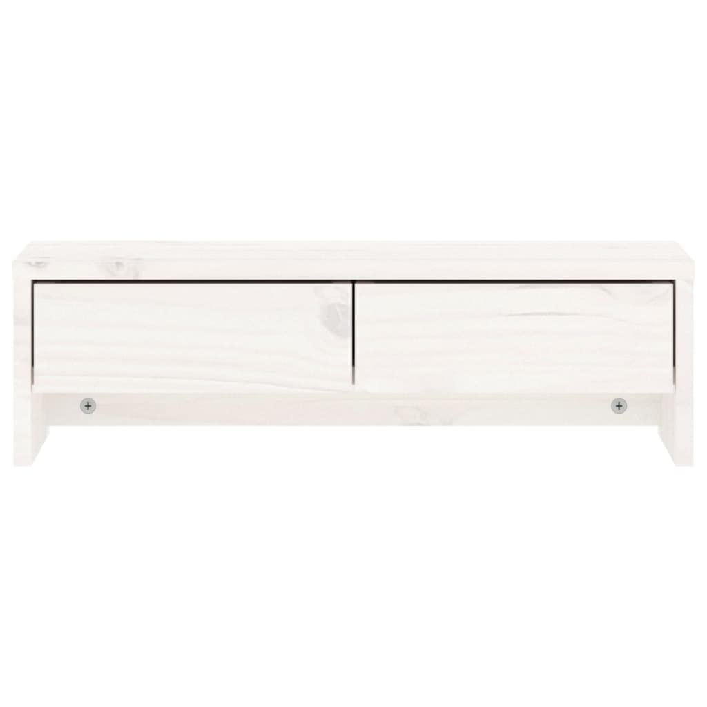 Supporto per monitor in legno massello, bianco, 50 x 27 x 15 cm, in legno di pino per home office ergonomico, regolabile in altezza, con spazio portaoggetti, ideale per computer, laptop, PC