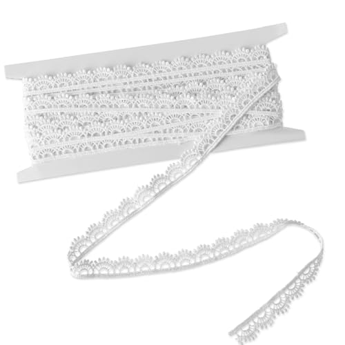 Lace Ribbon, White 1/2''×5 Yards Crocheted White Lace Trim for Sewing Vintage Scalloped Edge Lac Ribbons for Crafts, Gift Wrapping, DIY Sewing Making, Scrapbooking, Wedding Bouquet Decorations