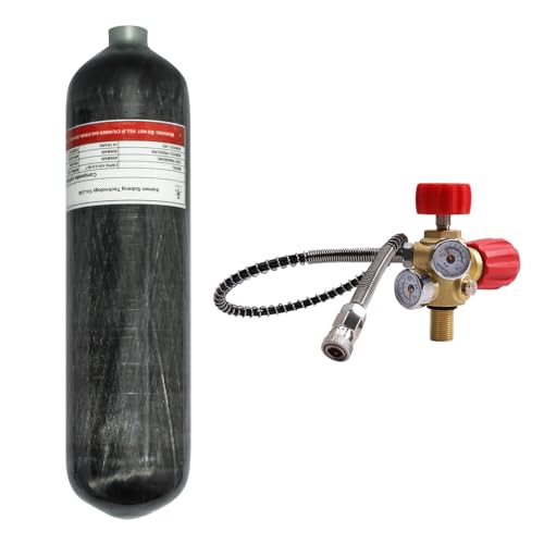 TUXING 4500psi 300Bar 3L Carbon Fiber HPA Tank High Pressure Cylinder with Regulating Valve Scuba Diving M18*1.5
