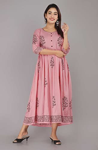 Image of TARANJAL Women's Rayon Anarkali Hand Block Printed Kurti