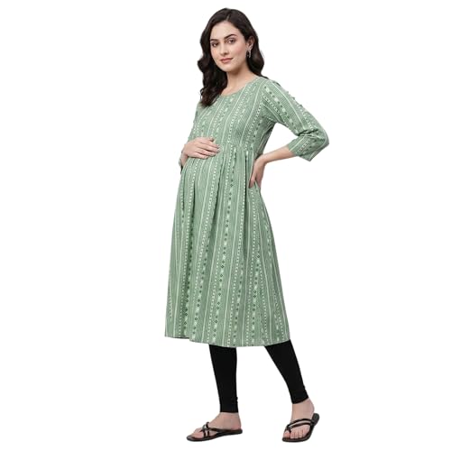 Image of CEE 18 Cotton Rayon A-Line Flaired Maternity Feeding Kurti for Women with Zippers | Pregnancy Dress for Women | Breastfeeding Dress for Women | Nursing Dress for Women Pre and Post Pregnancy