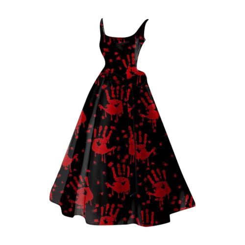 Generisch Disfraz de zombi, disfraz de Halloween para mujer espeluznante – vestido de terror de zombi sangriento, elegante sin mangas con correas, corte entallado para fiesta o carnaval, negro, XXL