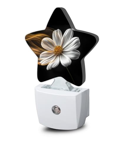 Image of White Daisy Flower Dusk to Dawn Star Night Light,Abstract Floral Smart Sensor Nightlight for Bedroom Kitchen Hallway Stairs,Plug-in Energy Efficient Decor Desk Lamp Women Men Gifts