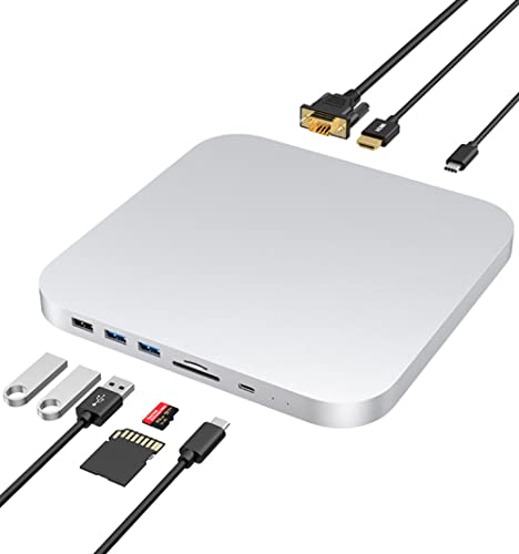 Mac mini ドッキングステーション ( 9in1 TypeC ハブ ) シルバー / 2画面 デュアルディスプレイ マルチモニター / 2.5インチ SATA接続 SSD HHD スロット( 外付け SSD ケース ) / TypeA USB3.0 USB3.1 TypeC USB3.1 SD/TF microSD カードリーダー VGA HDMI 4K@60Hz 日本語説明書兼保証書 / Mac mini M2 Pro 2023 mac mini M2 mac mini M1 2020/