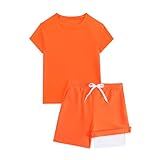 JZyangmei Active Boys Short Sets with Pocket Breathable Swim Set Quick Dry Kids Short Sleeve Workout Basketball Swimwear Sets Neno Orange Size 7