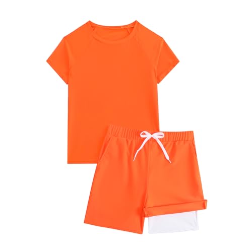 JZyangmei Active Boys Short Sets with Pocket Breathable Swim Set Quick Dry Kids Short Sleeve Workout Basketball Swimwear Sets Neno Orange Size 7