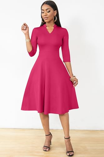 Image of Nmoder Casual Dresses for Women Semi Formal Fit and Flare 3 /4 Sleeve A-line Church Work Dress with Pockets