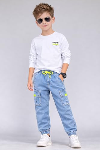 Image of Bold N Elegant Comfy Kid's Trendy Cool Print Washed 6 Pocket Denim Elasticated Jeans Joggers Pant for Baby Boys Girls