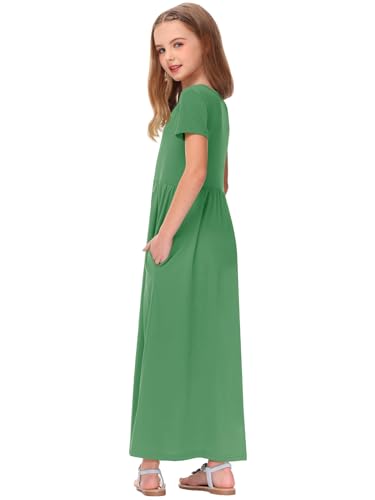 Image of Deerose Girls Maxi Dress Short Sleeve Casual Long Dresses with Pockets 5-14 Years