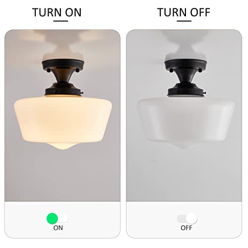 Youngrender Black Schoolhouse Light Fixture, 12" Milk Glass Flush Mount Ceiling Light, Black Semi Flush Mount Ceiling Light For Farmhouse Kitchen Hallway Entryway #TOP4