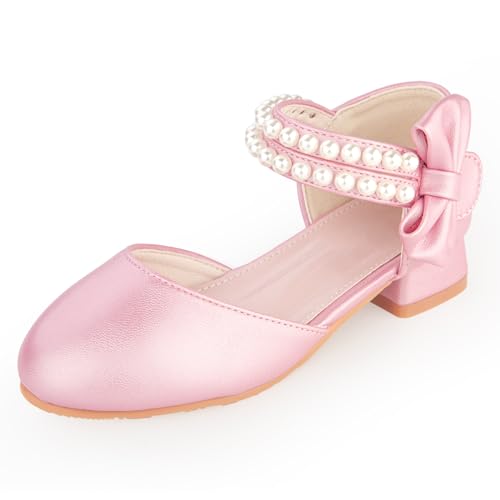 Girls Dress Shoes - Closed Toe Heels with Bow & Flower Embellishments for Wedding & Party
