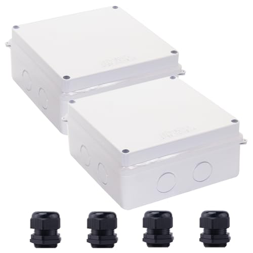 Image of Junction Box,2 PCS Reserved Holes Electrical Boxes Waterproof IP65 ABS Plastic Electrical Power Cord Enclosure Project Box White 5.9 x 5.9 x 2.8 inch(150x150x70mm)