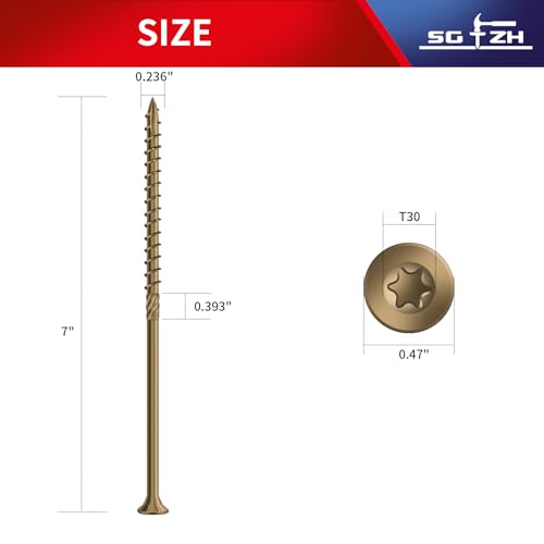 Image of #14 x 7 Inch Deck Screws (19Pcs) 1lb. Carbon Steel, Yellow, Flat Head, Rust Resistant epoxy Coated, with T30 Star Bit