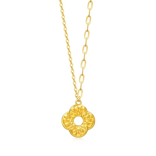 Image of CHOW SANG SANG 999 24K Gold MINTYGREEN Auspicious Windmill Dual Sided Wear Dainty Necklace for Women 47cm 95573N