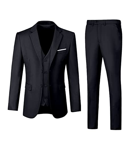 Herren-Anzüge, 3-teiliges Set, schmale Passform, Hochzeitsanzug, Trauzeugen, Abschlussball, Smoking, Business, formell, lässig, Bräutigam, Anzug, Jacke, Blazerhose, Schwarz, XX-Large Cover